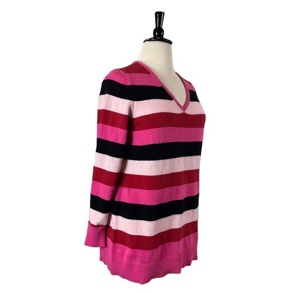 Lane Bryant Sweater V-neck Long Sleeves Pink Red Stripes Women’s Size 14/16 - Picture 2 of 11